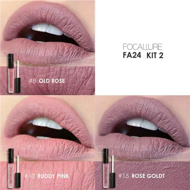 Помада FOCALURE Fine suit 3 unids/lot водостойкая матовая губная помада стойкий металлический
