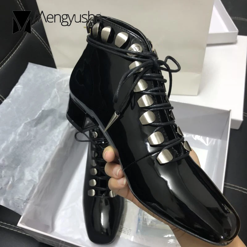 Из лакированной кожи роскошные ботильоны женщин Бренд Дизайн Замша botas