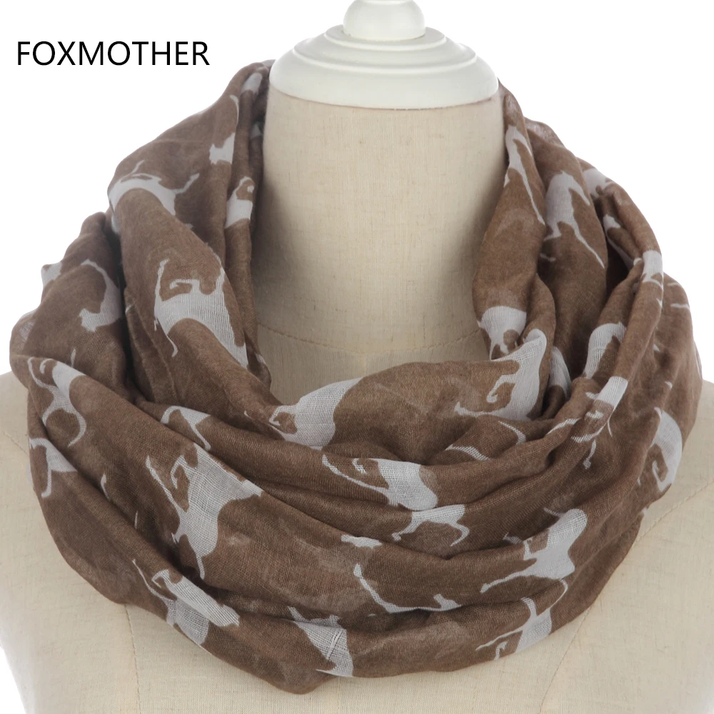 Женская шаль с лошадьми FOXMOTHER черная серая темно синяя лошадьми|infinity scarf|horse infinity