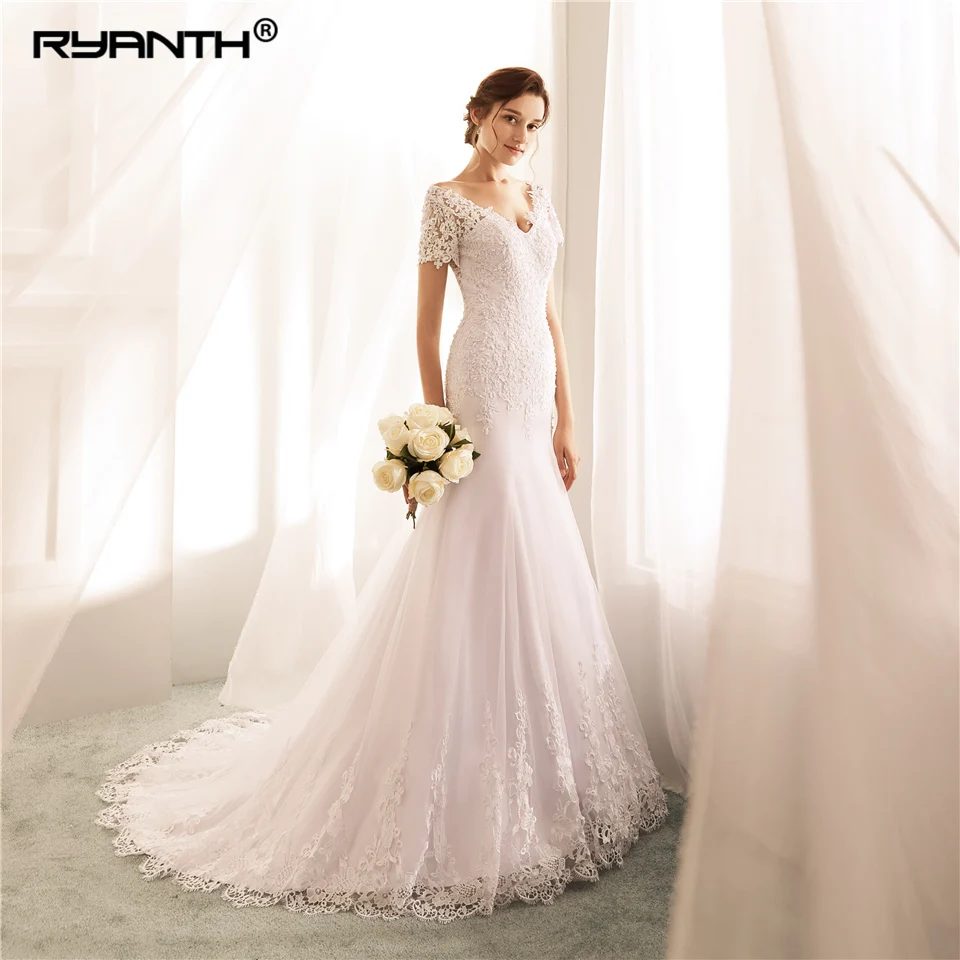 Сексуальное свадебное платье Vestido De Noiva короткие рукава Русалка хит продаж