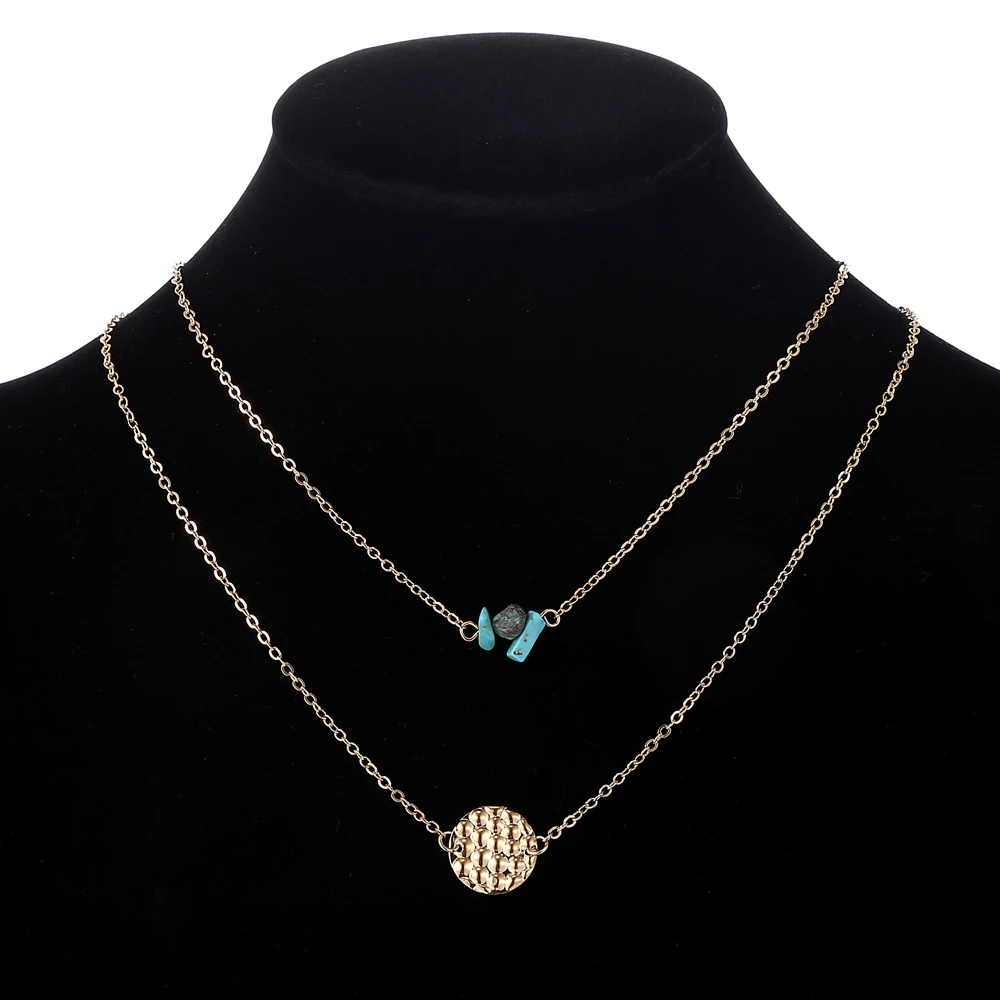 YAOLOGE Hot Sale Fashion Metal Double Necklace Simple Round Dangler Clavicle Chain Statement Jewelry Women Accessories | Украшения и