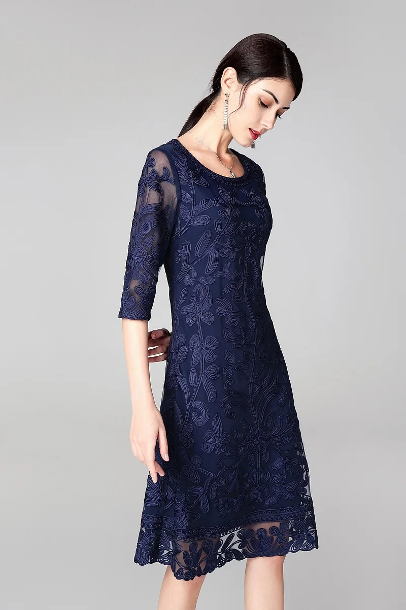 XXXXL платья Vestidos весенне-летние модные коктейльные вечерние женские с круглым вырезом ткань с аппликациями вышивка красное платье синего цвета