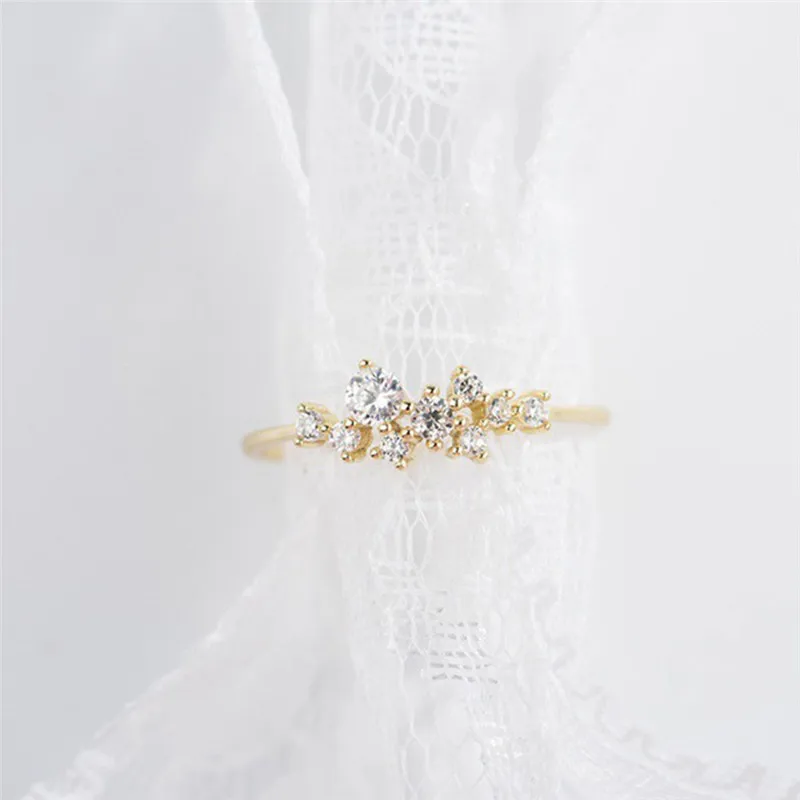 BOAKO Stylish Fashion Women Ring Finger Jewelry Gold Color Rhinestone Crystal Rings 6/7/8/9/10 Size Hot Sale Drop shipping | Украшения и