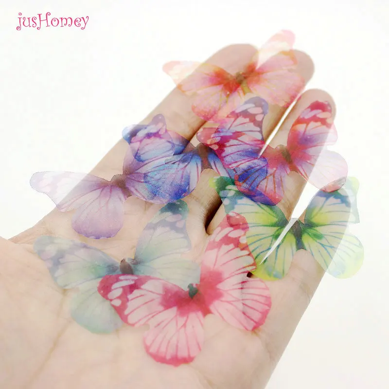 100 шт. градиентная ткань из органзы с аппликацией бабочки полупрозрачная