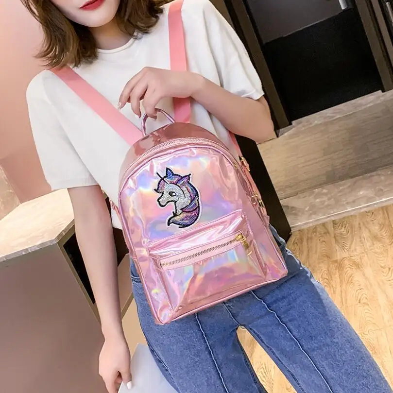 Женский кожаный рюкзак с блестками и единорогом для путешествий цветной милый