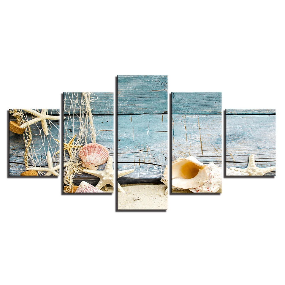 

Embelish 5 Panels HD Print On Canvas Paintings Starfish Shells Wall Art Pictures Home Decor Modular Posters Living Room Artworks