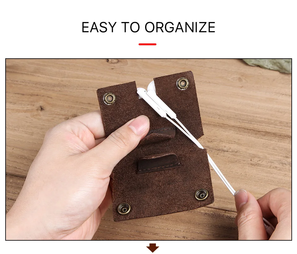 Luxury genuine leather earphone cable organizer wire winder for Earphone USB cable protector management holder mini personalized