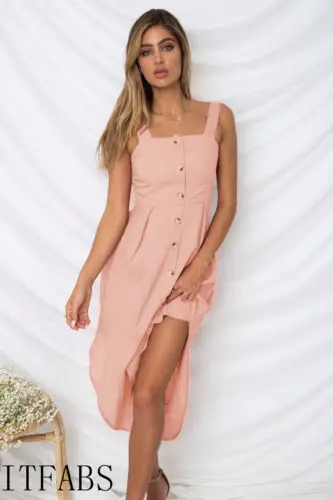 Новое Женское летнее повседневное длинное платье макси на пуговицах без рукавов