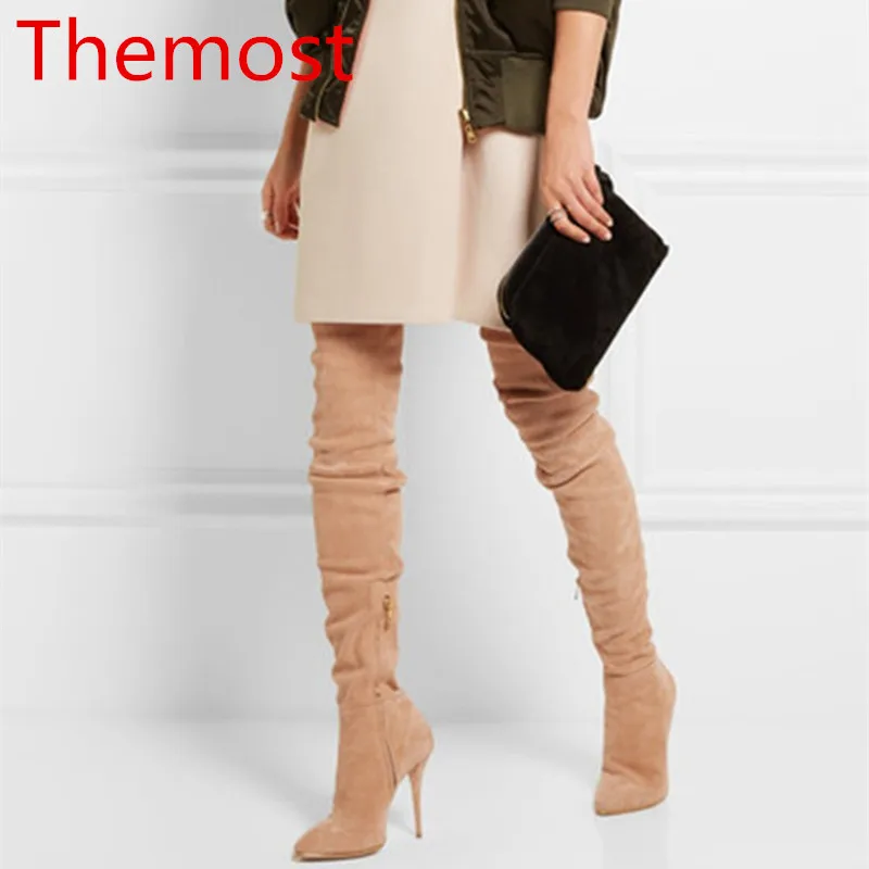 Последняя мода наконечник Высокий каблук с замшевой Подиум Подиумные сапоги|suede