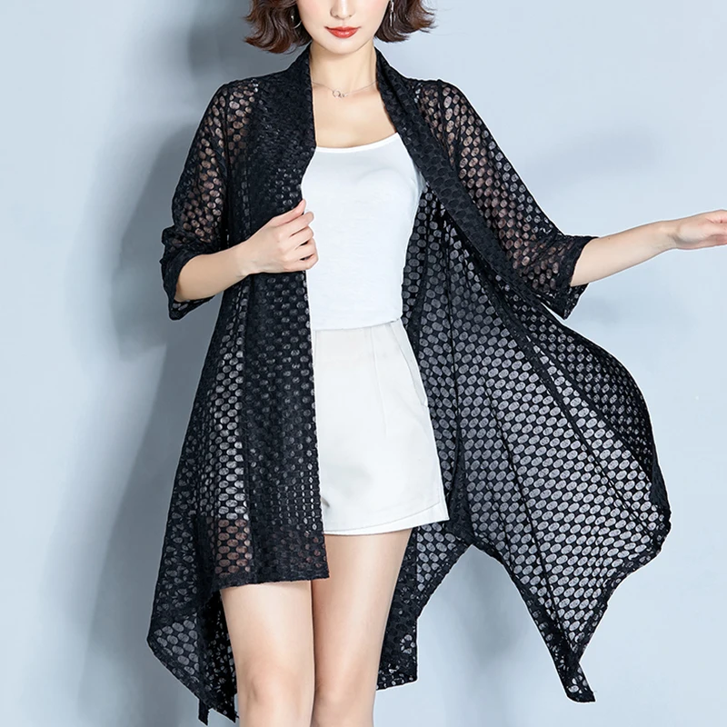 women clothes 2019 hollow wild cardigan summer long coat mid length sunscreen korean style lace mesh woman new |