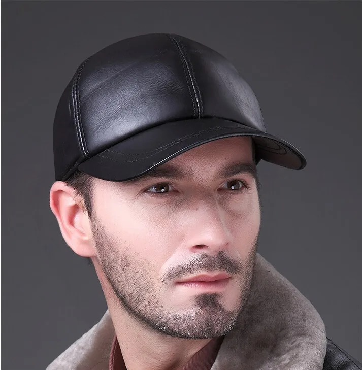 Aorice 2020 New Genuine Leather Adjustable Solid Deluxe Baseball Ball Cap Brand Men's Black Golf  Sport Hats/caps HL008