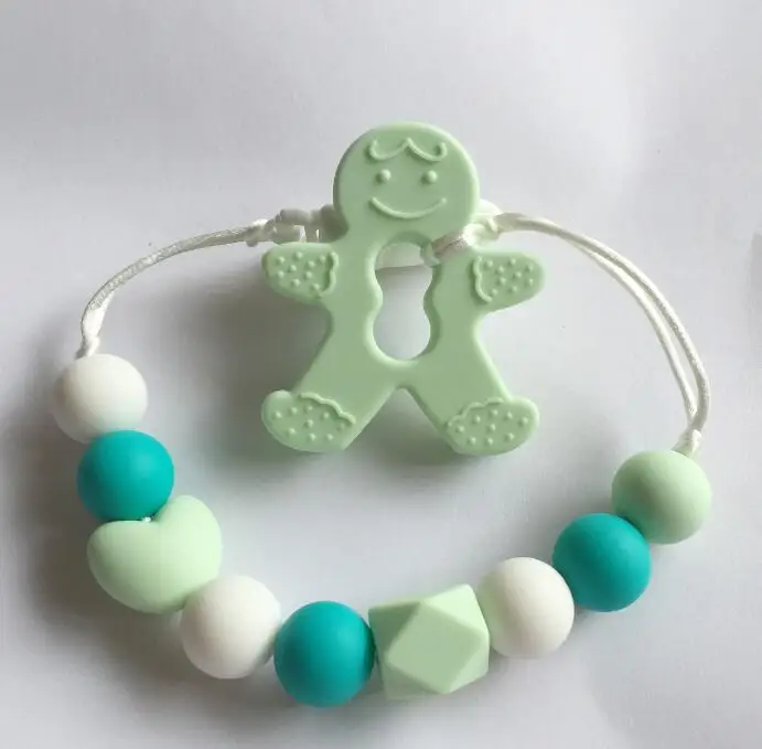 mint green Имбирный человек Прорезыватель силиконовый прорезывающий сосок клип-силиконовые игрушки клип-прорезыватель жевать игрушка-кулон грызун для младенцев - Окраска металла: mint green