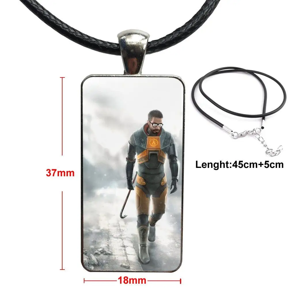 Для женщин Подарки игра для мальчиков Половина Жизни Логотип Винтаж Jewelry Сталь с покрытием Стекло кабошон колье длинный кулон прямоугольное ожерелье