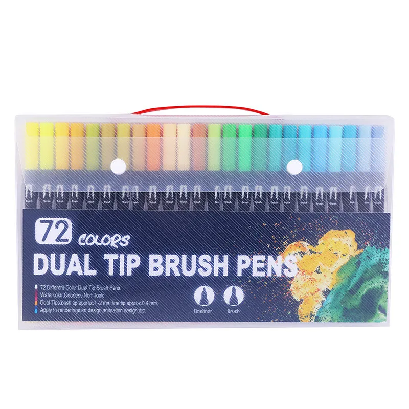 Black 72Colors 100 шт цветные карандашные ручки для рисования акварельные маркеры ручки с двумя кончиками кисти школьные товары для рукоделия 12/18/24/36/48/72 - Цвет: Black 72Colors