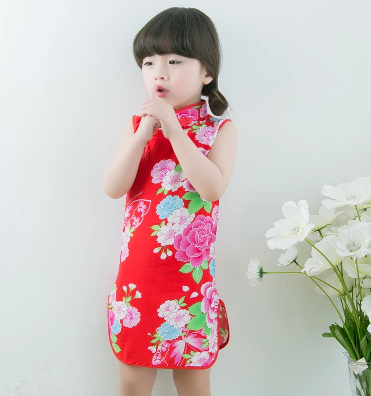 Мода китайский Стиль цветок Товары для птиц хлопок Детская Одежда Дети платье Qipao