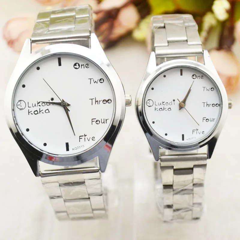 Модные часы для пар студентов средней школы серебряные кварцевые с большим