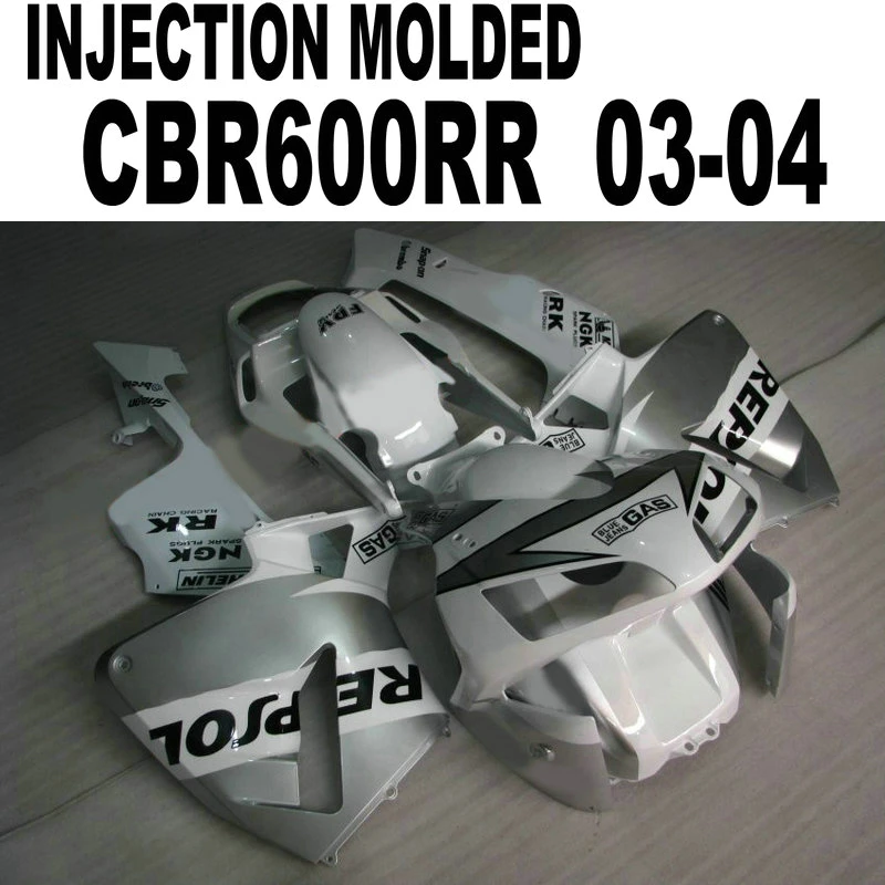 Комплект обтекателей для Honda CBR600 2003 2004 cbr 600 04 03 (серебряный репсол + капот)
