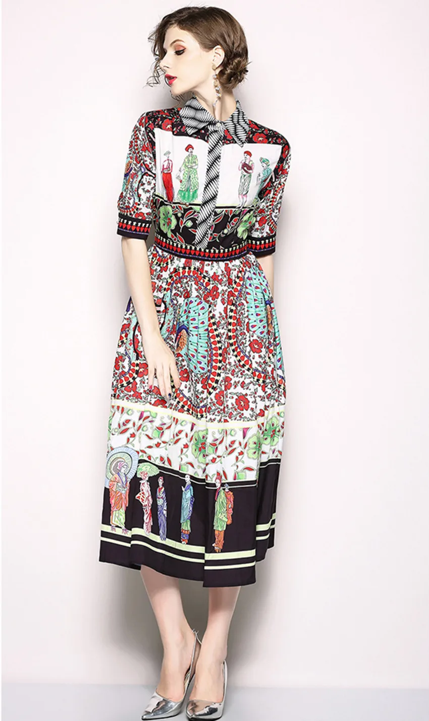 Платье с отложным воротником и цветочным принтом HAMALIEL винтажное платье средней