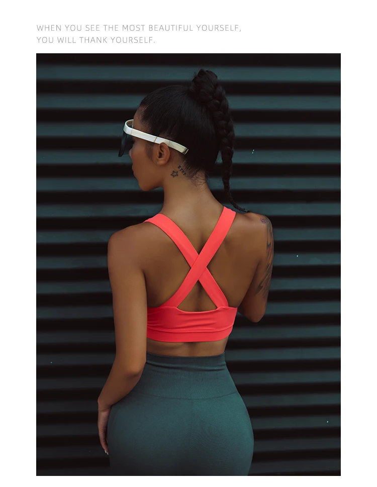 High-intensity Exercise Support Sports Bra Push up Chest Elastic Fabric Patchwork Fitness High impact Gym Yoga bra padded Top
