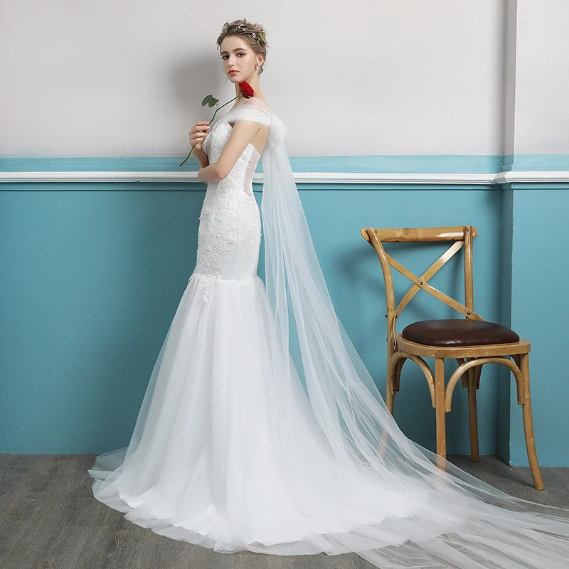 Простой Тюль без бретелек Бисероплетение Кружева Vestidos De Noiva с плеча со складками