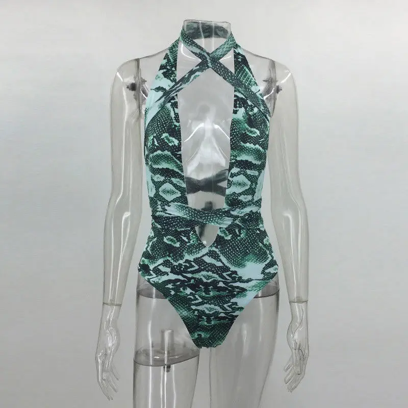 Брендовый пикантный слитный купальник с глубоким V образным вырезом бандажный