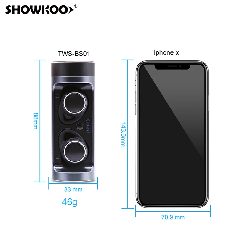 Showkoo BS 01 TWS Беспроводная гарнитура Bluetooth V4.2 наушники с шумоподавлением IPX6