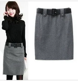 

autumn and winter women fashion knee length woolen skirt slim hip professional straight wool step skirts/Grey Black/S-XXL