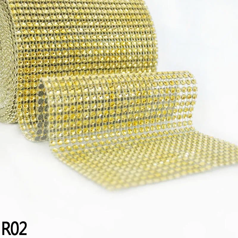 R02 12 см* 1 ярд блестящая Очаровательная блестящая Алмазная сетка для настольного торта, ленты с кристаллами, тюль, сделай сам, украшение для дома, свадьбы, вечеринки - Цвет: R02