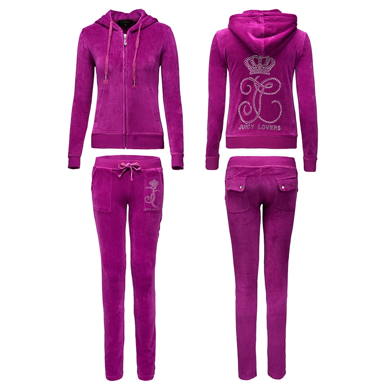 Женские спортивные костюмы Juicy Lovers фиолетовые синие бархатные повседневные на