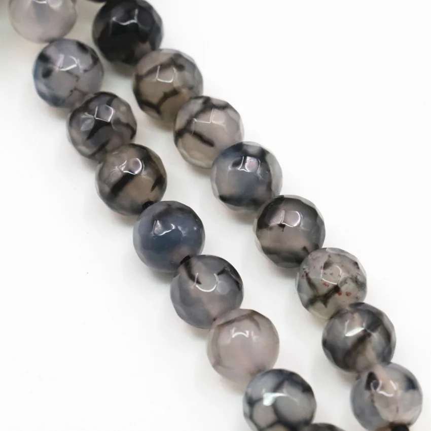 

2PCS Wholesale 6mm 8mm Natural Stone Veins Agates Onyx Faceted Round Gray Carnelian Loose Beads for Jewelry Making 15inch A365