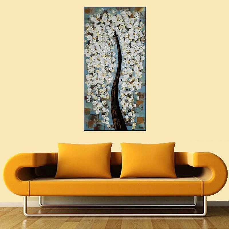 Современный домашний декор Настенная картина ручная роспись синяя белая