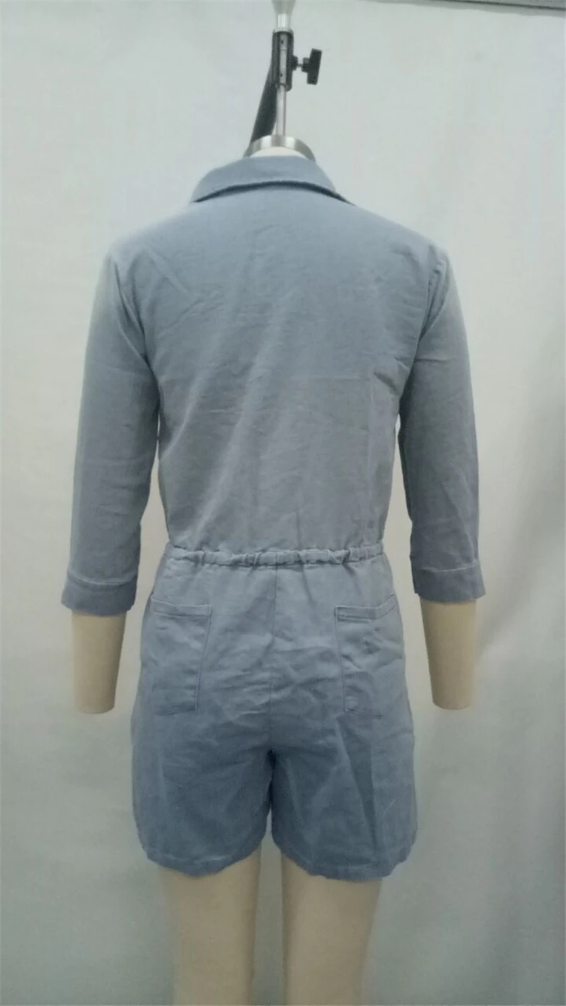 Adogirl S-3XL Для женщин джинсы комбинезон отложным воротником 3/4 рукавом Шорты