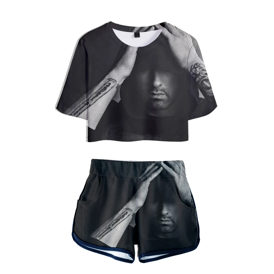 Женские комплекты EMINEM IFashion с 3D принтом шорты и футболки укороченные топы в стиле