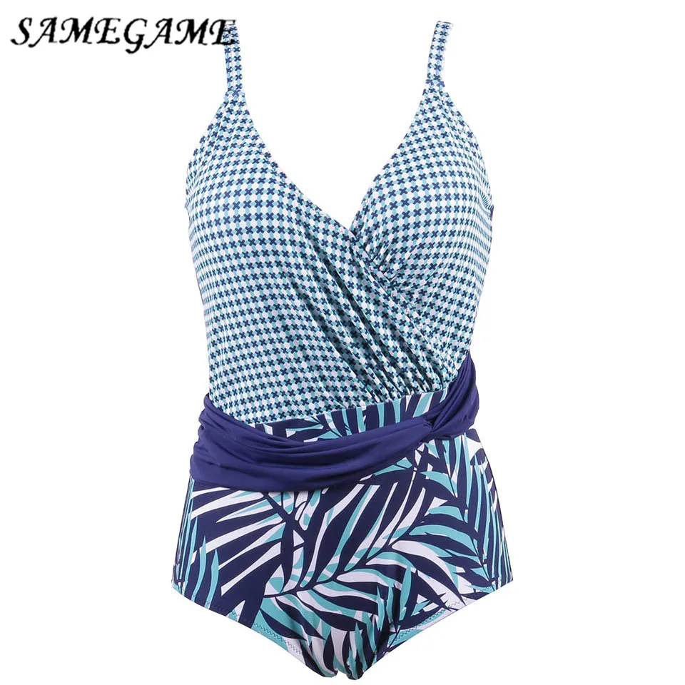 Женский купальник с открытой спиной SAMEGAME винтажный купальный костюм принтом
