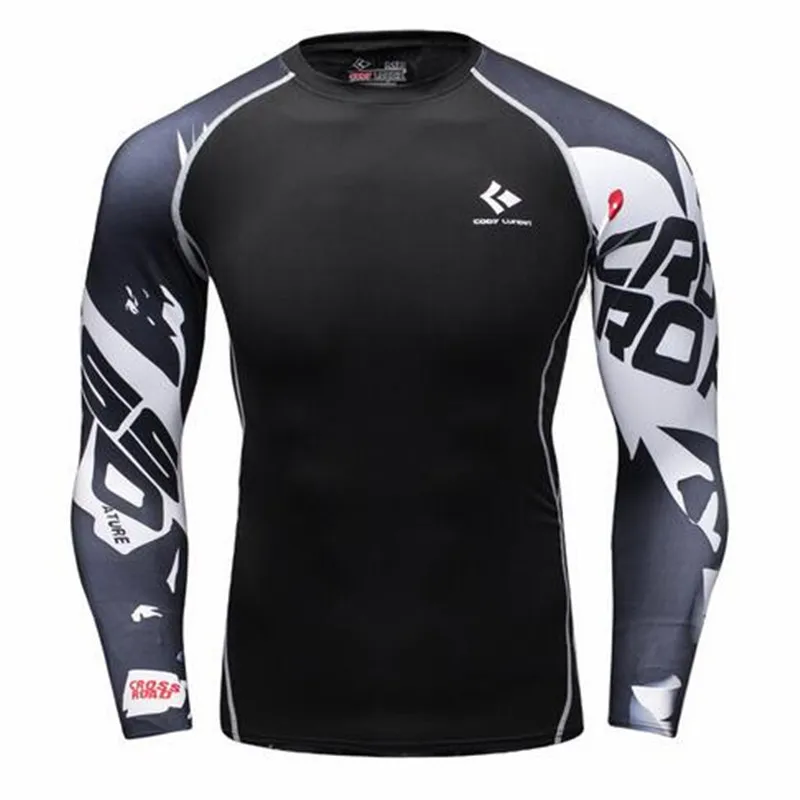 Mens Compression Shirts Bodybuilding Skin Tight Long Sleeves Jerseys Clothings Exercise Workout Fitness Sportswear  Мужская