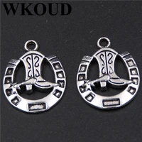 wkoud 10pcs silver plated charm cowboy boots tie horseshoe zinc alloy series necklaces earrings jewelry diy pendants