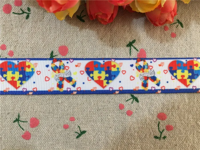 15112849 Новое поступление 7/8 'དྷ мм 10 ярдов autism Печать grosgrain ленты мультфильм