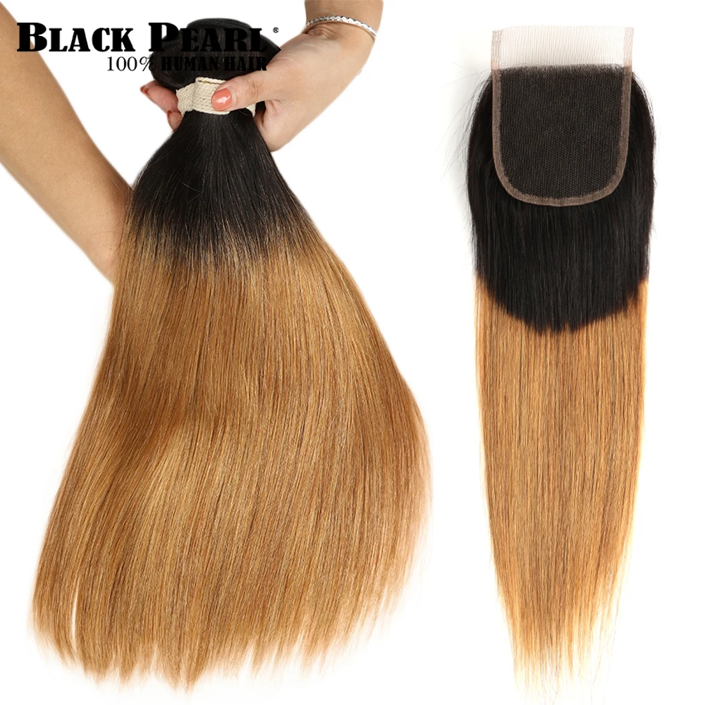 Черный жемчуг Омбре Связки с закрытием два тона 1B/99J красный 3 4 пучка бразильские