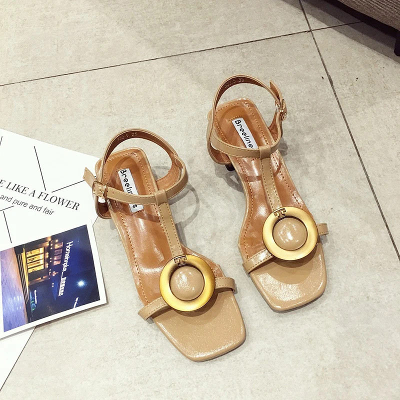 Western famous brand metal ring t-strap sandalias female summer hot narrow band gladiator sandals woman cutout sandalia shoes | Обувь