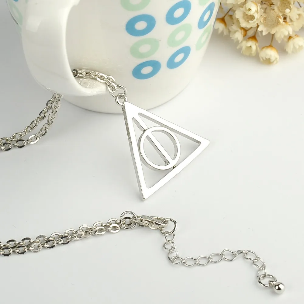 Ожерелье с подвеской deathly hallows, Луна, Воскрешающий камень, может вращать подвеска треугольная