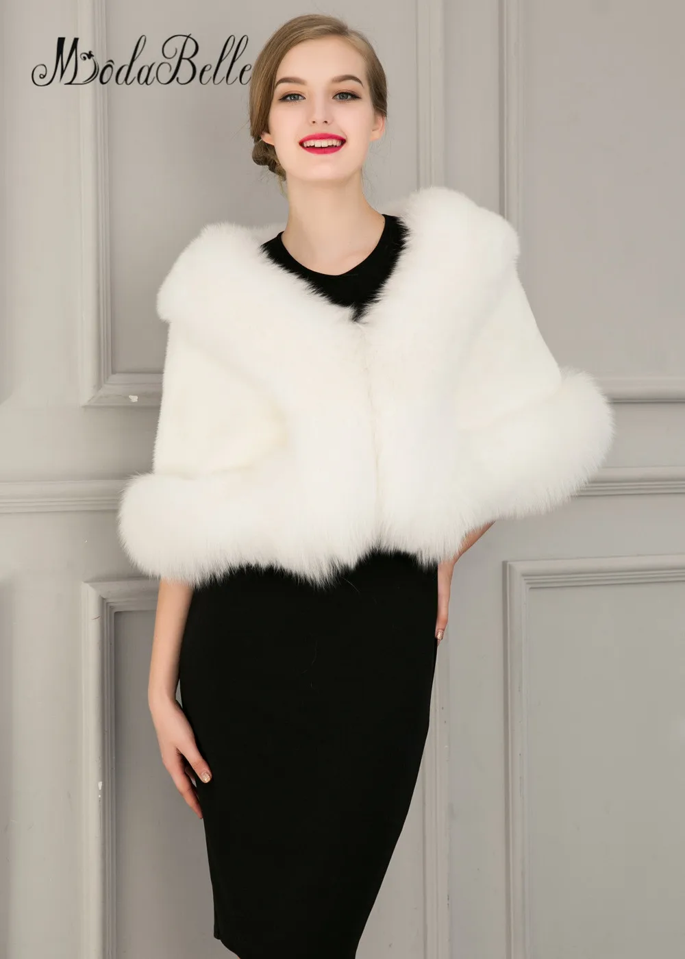 Черный искусственный мех палантин Болеро зимнее пальто для свадьбы женские