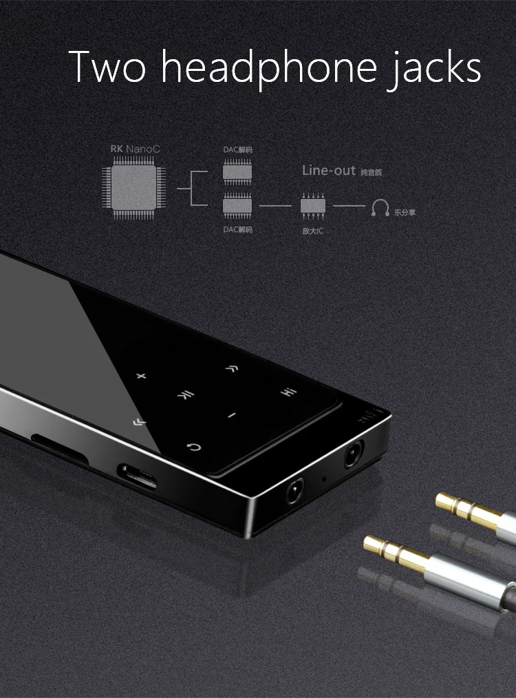 Спортивный Bluetooth 4,0 MP3-плеер сенсорные кнопки с подсветкой 8 Гб hi-fi звук с диктофоном fm-радио 55 часов воспроизведения
