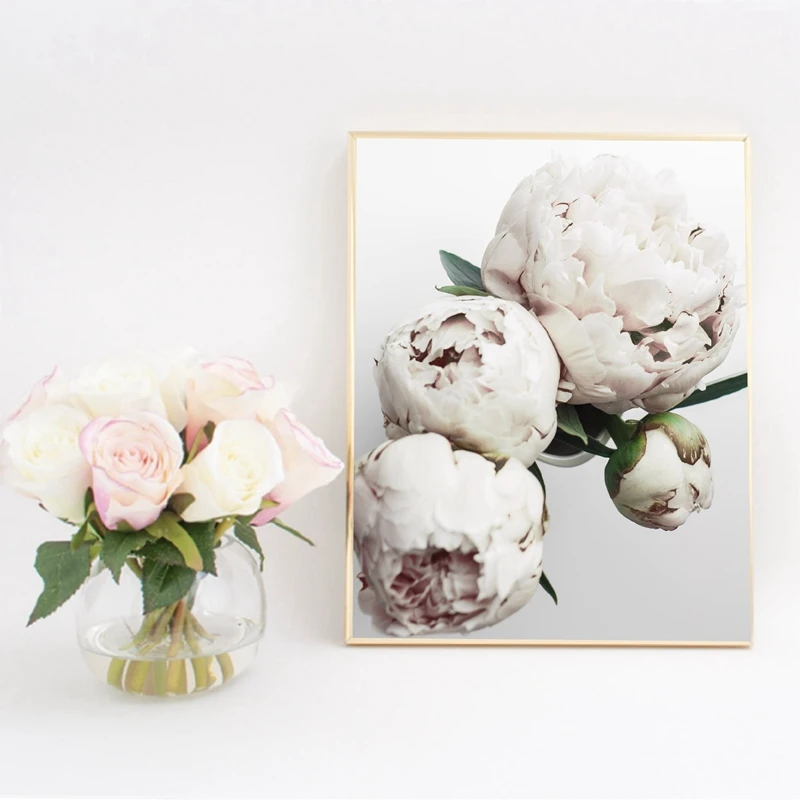 Белые цветы пионы на стены граффити Печать холсте и плакаты из плотной ткани с