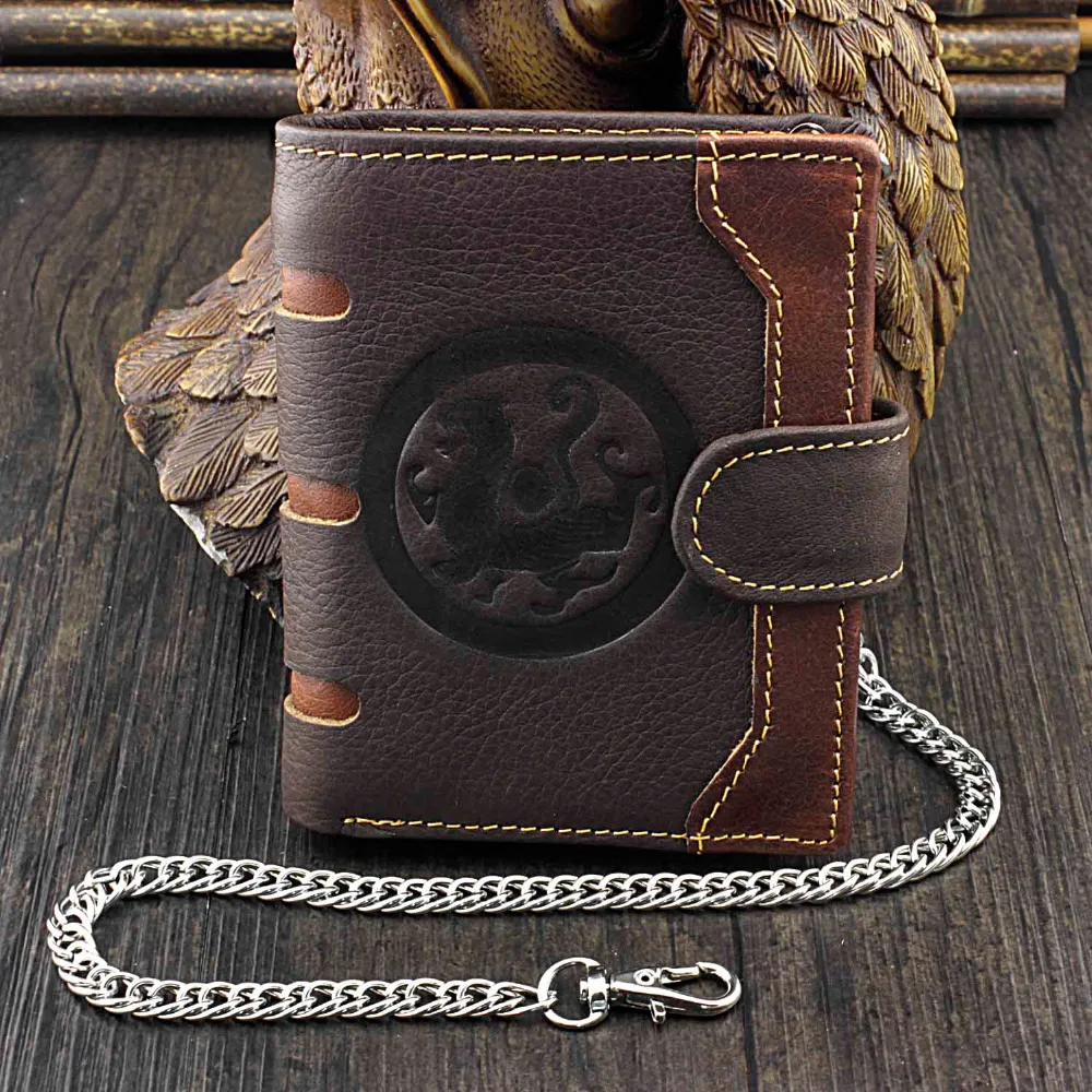 Мужской винтажный кожаный кошелек Dragon байкерский с отделением для карт и