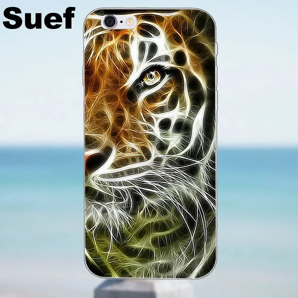 Suef Мягкий ТПУ чехол геометрический Тигр для iPhone 4 4S 5 5S 5C SE 6 6S 7 8 Plus X Samsung Galaxy J1 J3 J5 J7 A3