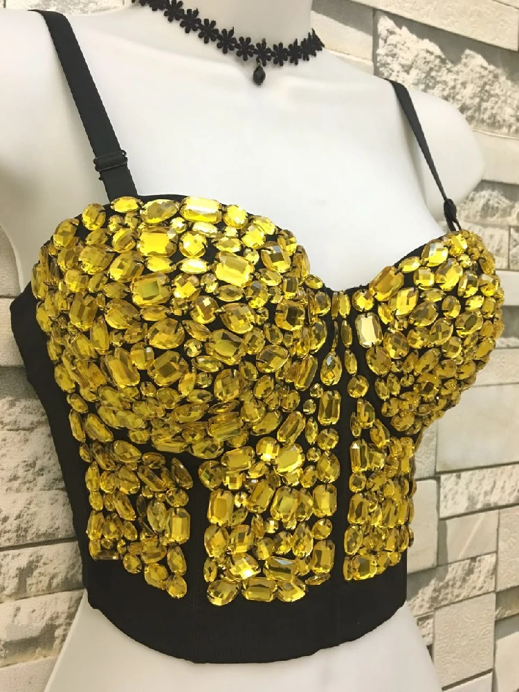 Ручной работы из бисера Gaga Стразы бюстье жемчуг Push Up ночной клуб Bralette Для женщин