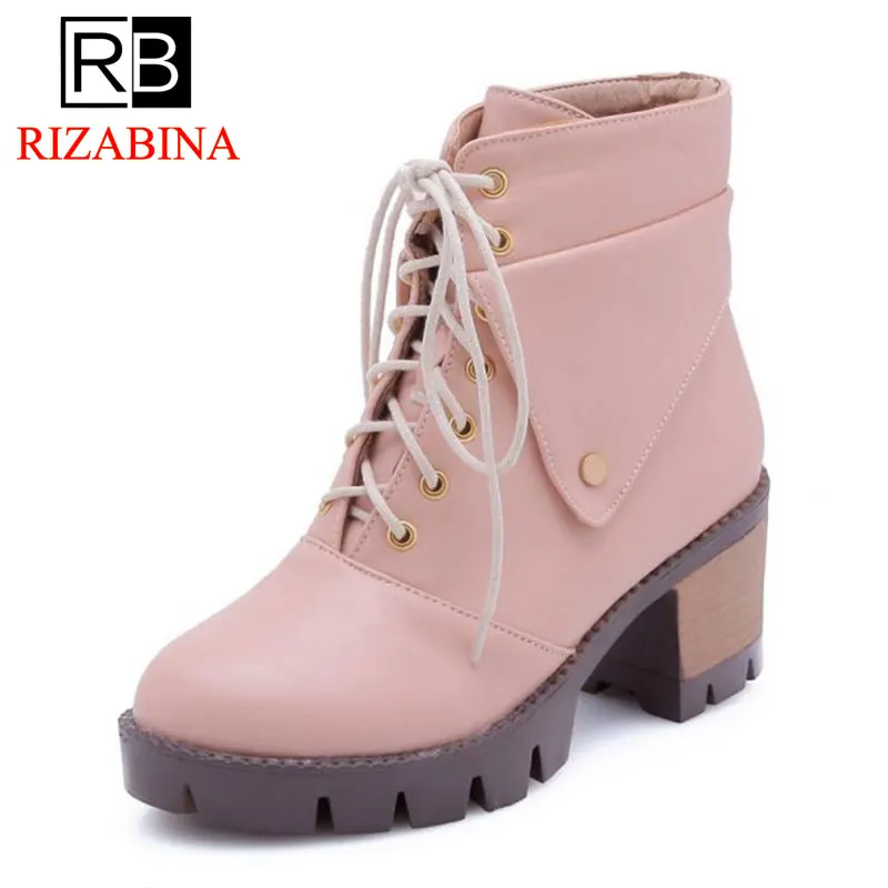 RIZABINA/Винтажные женские ботинки на высоком каблуке обувь платформе со шнуровкой