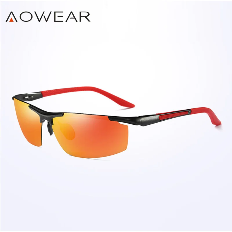 AOWEAR, Роскошные, алюминиево-магниевые солнцезащитные очки, мужские, поляризационные, для спорта, ночного, желтого цвета, для вождения, зеркальные, солнцезащитные очки для мужчин, аксессуары A51 - Цвет линз: C6 Red Orange