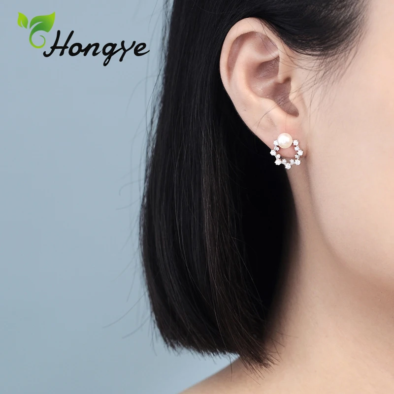 Hongye натуральный жемчуг милые женские серьги циркон декоративные заклепки модные