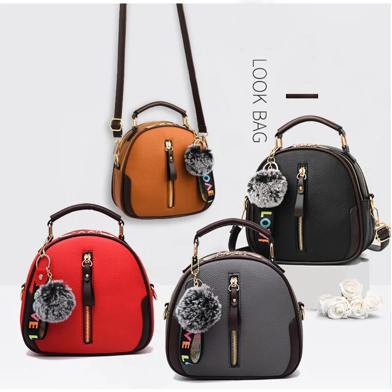 Сумка женская повседневная на молнии высокого качества с меховым помпоном |